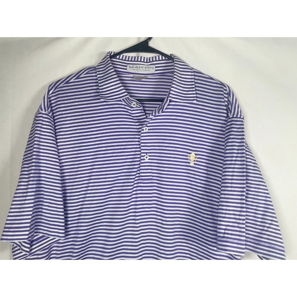Martin Honors Golf Course Tennessee Polo Shirt Purple White Striped Size Large